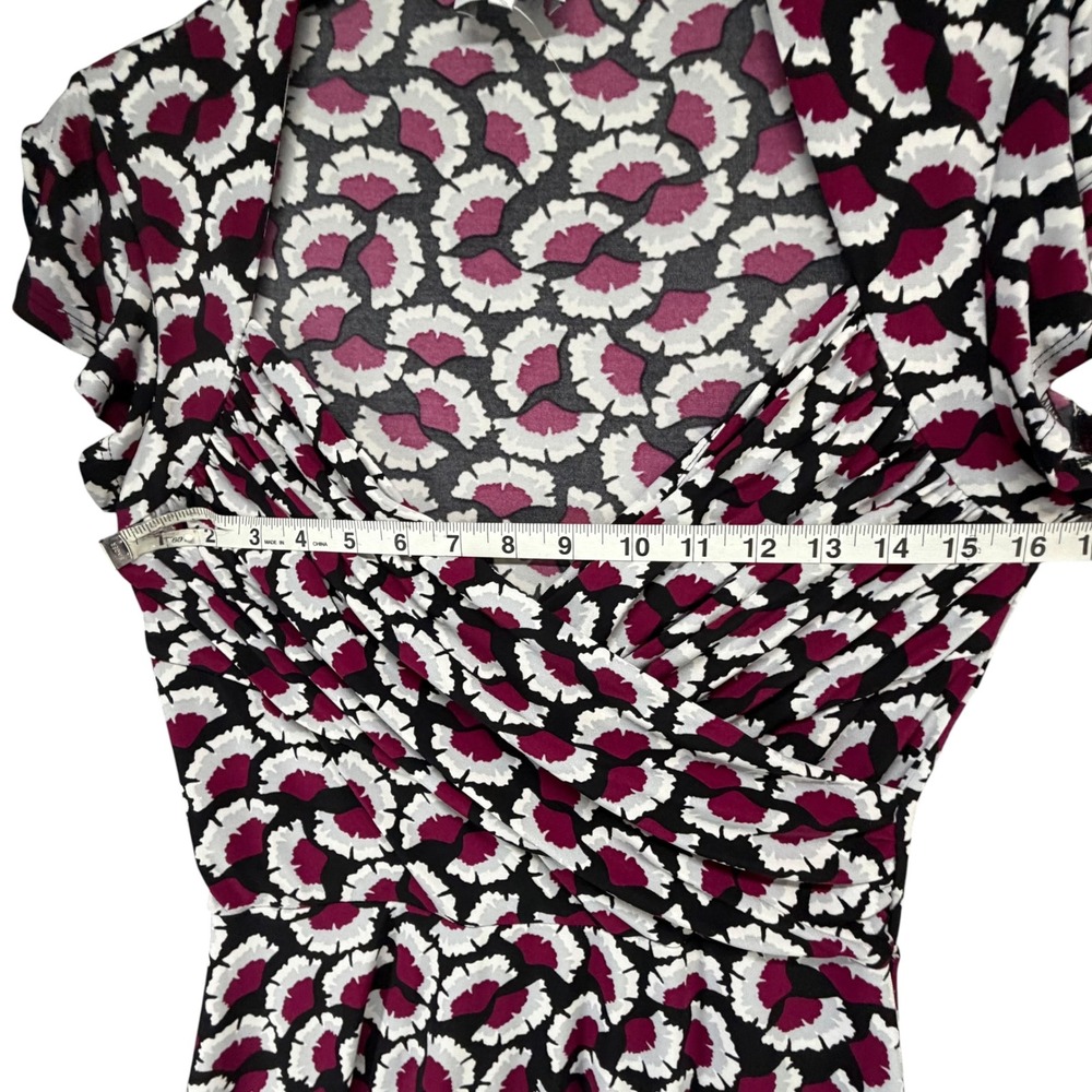 Leota Emma Knit Dress Womens S Magenta White Floral Fit Flare Faux Wrap Ruched - Picture 6 of 13